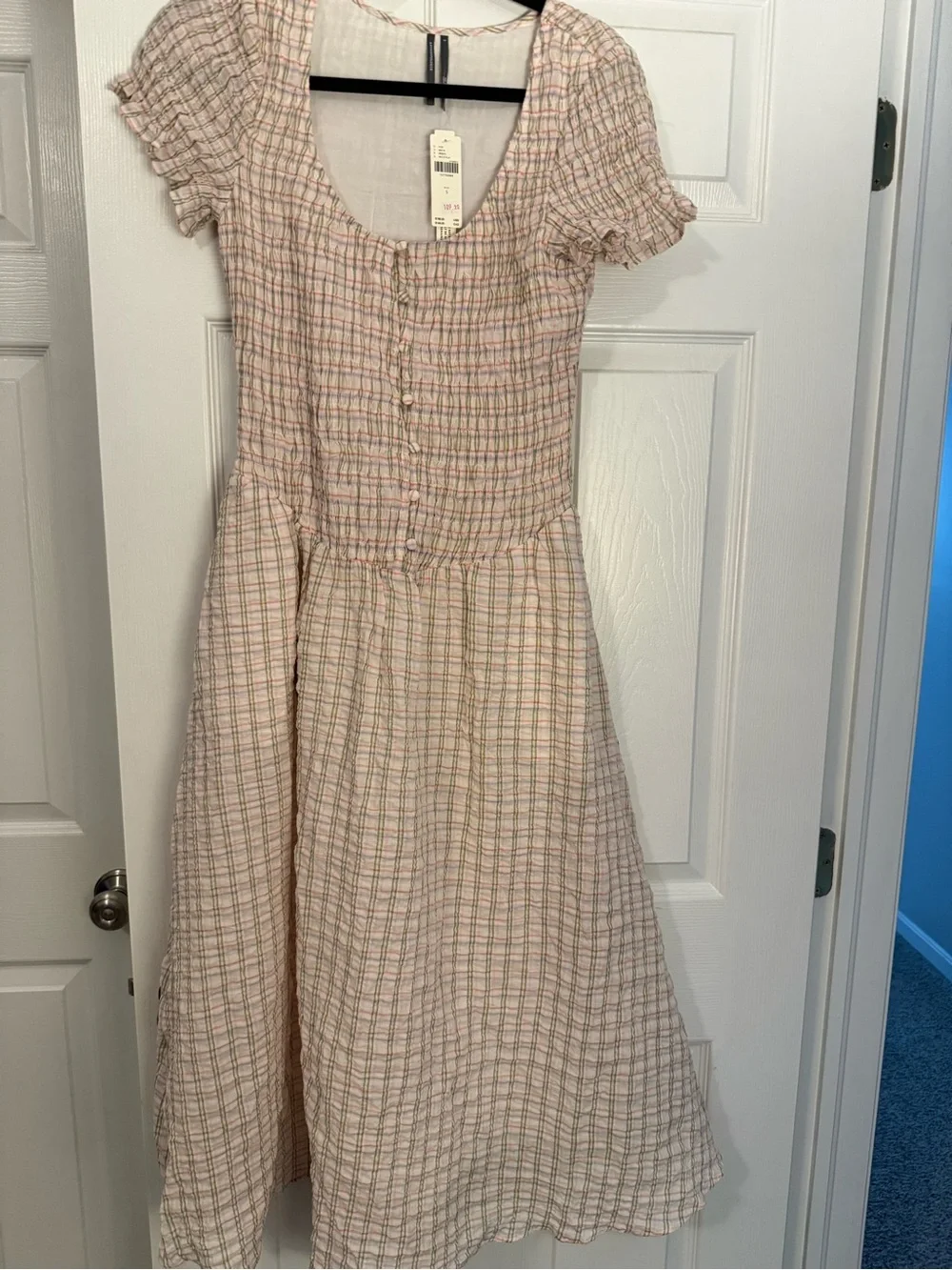 Women’s Pink Plaid Short-Sleeve Dress - Picture 1 of 3